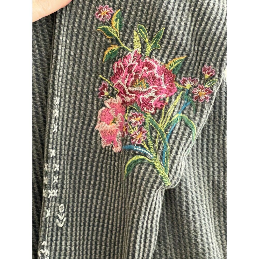 Sundance Rose Embroidered Zip Front 100% Cotton Hoodie Cardigan Tattoo Size L - Picture 8 of 10